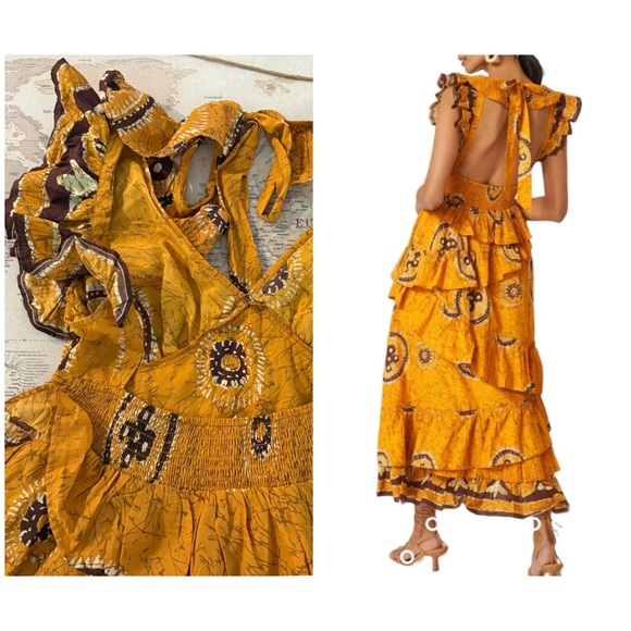 Love The Label Gigi Gold Print Dress Size L EUC 375$ Anthropologie - Picture 8 of 16